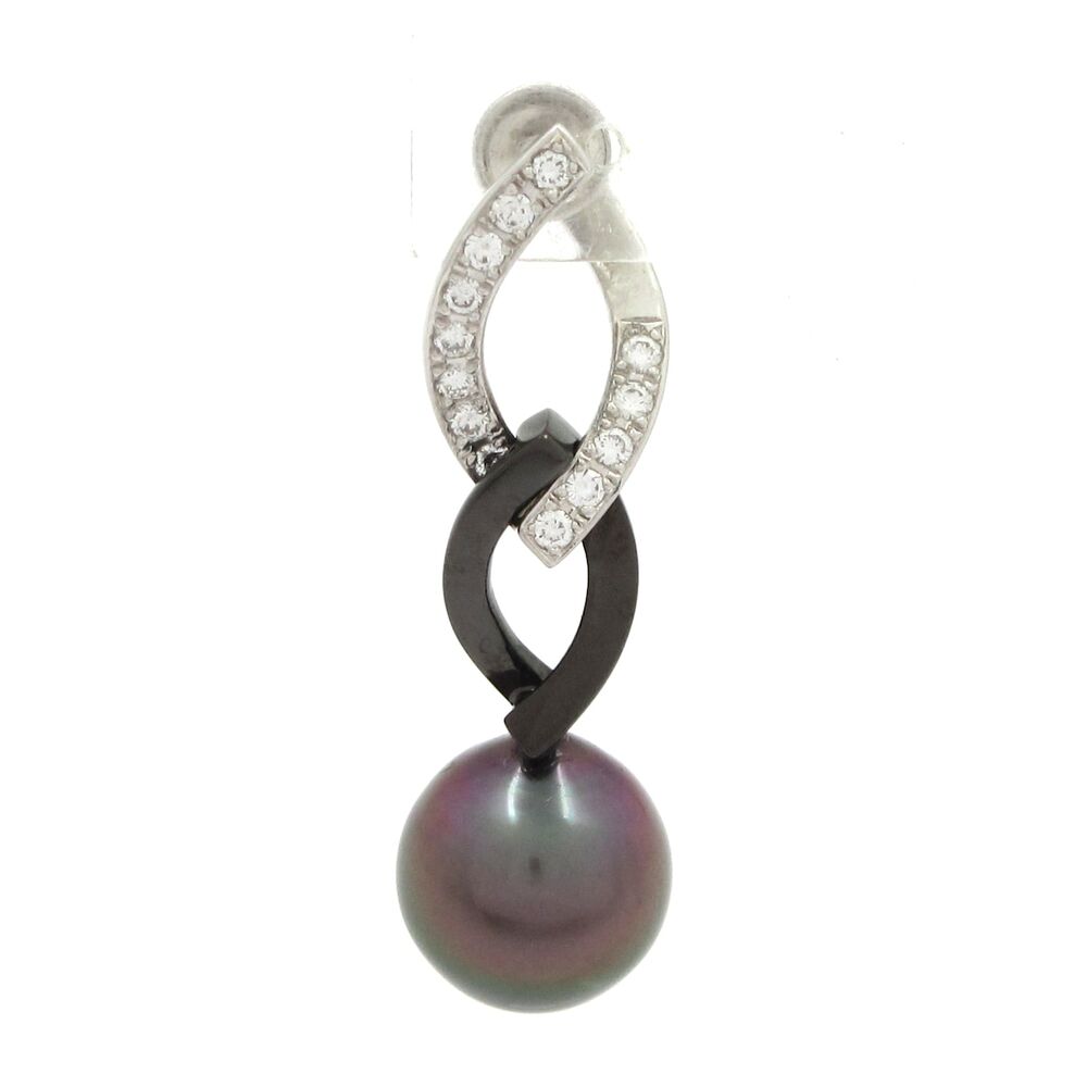 Mikimoto Clip On Earrings 18K White Gold 18K (Black Coating) Diamond Black Pearl